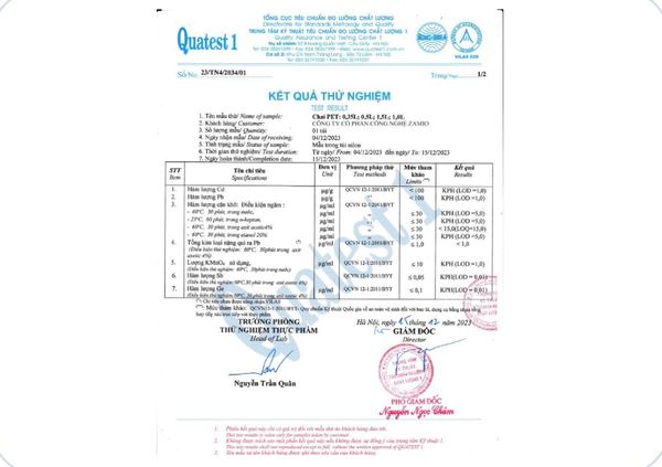 Phiếu kết quả thử nghiệm sản phẩm